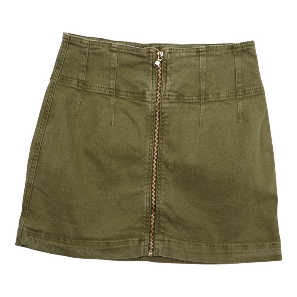 Free People We The Free Green Zip Front Denim‎ Mini Skirt Size 28 Y2K Utility